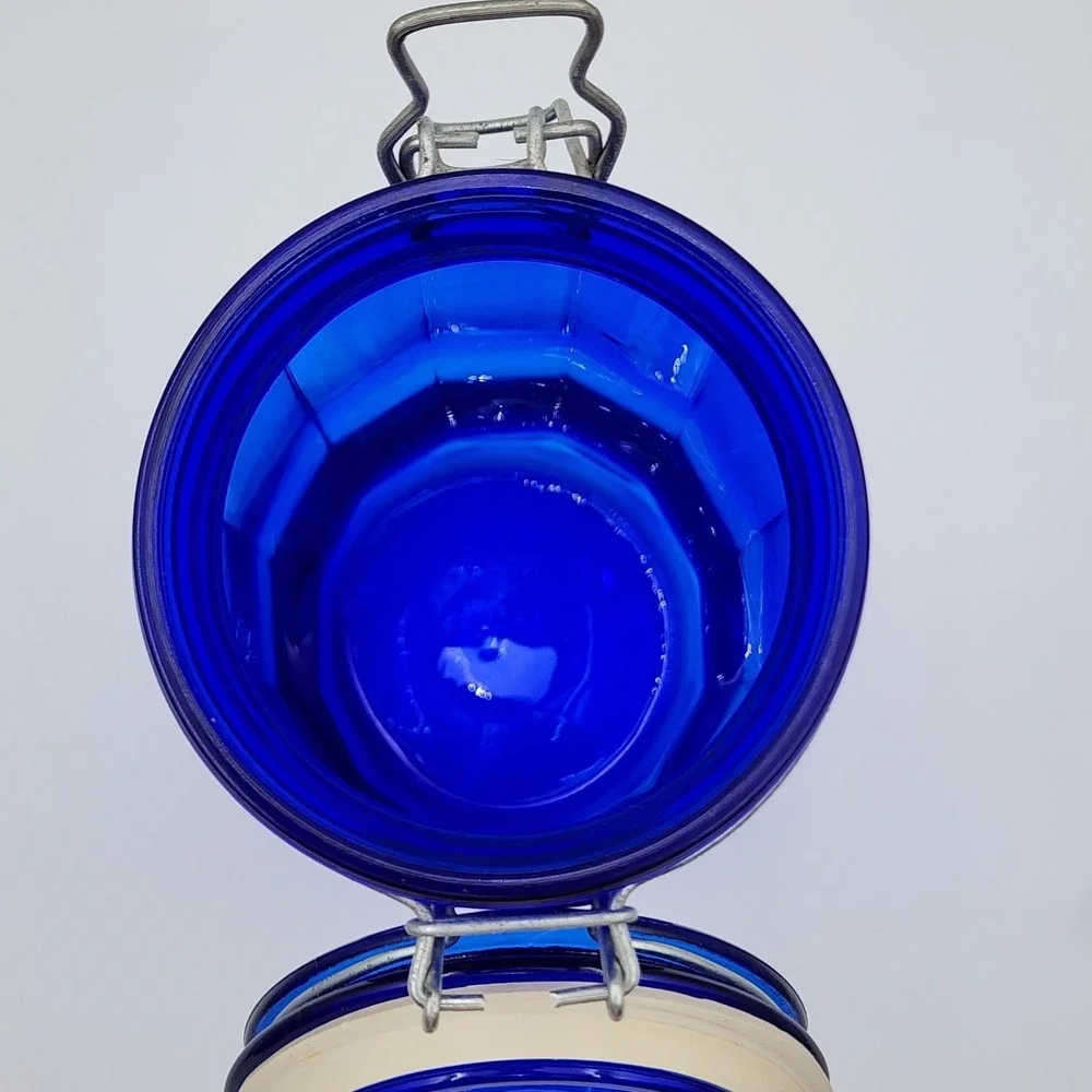 Vintage Cobalt Blue Glass Canister Jar 12 Panel Wire Bail Lid 1930–1950s USA 10